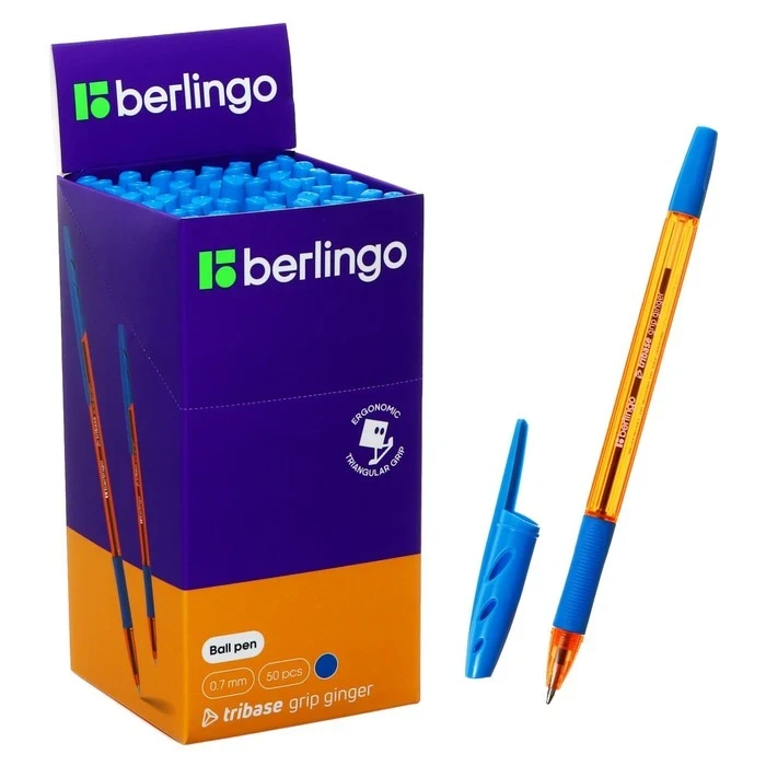 Ручка шариковая 0,7мм синяя Tribase grip ginger Berlingo