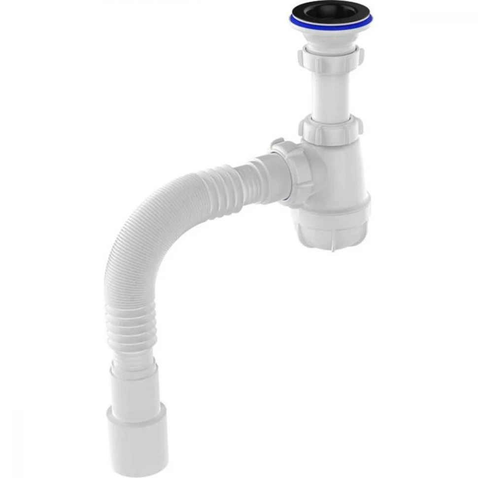 Сифон для умывальника Aquant 1 1/4"х40 с чёрной мет.решёткой, с гибкой трубой 40х40/50