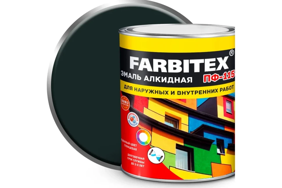 Эмаль Farbitex 1,8кг алкидная ПФ-115 тёмно-серый
