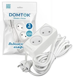 Удлинитель DomTok 2гн/3м ПВС 2х1