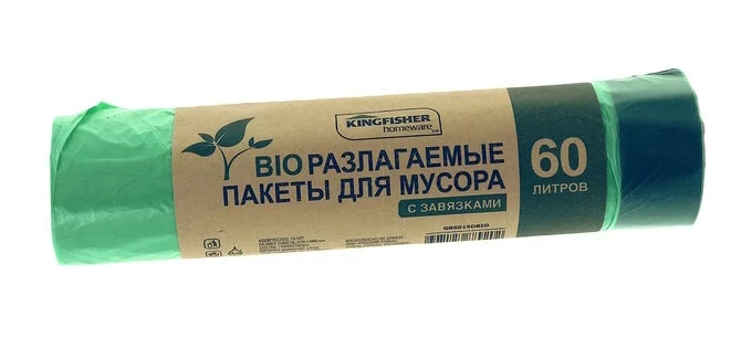 Пакеты д/мусора Kingfisher Bio 60л/15шт с завязками