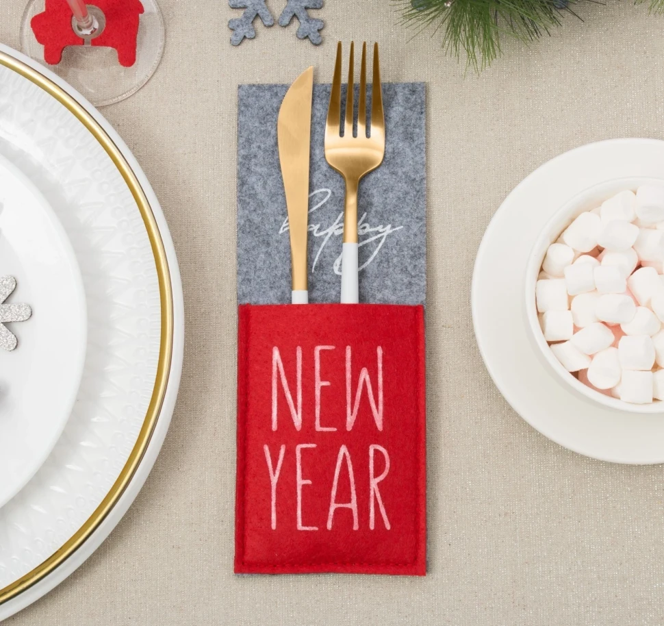 Конверт для столовых приборов New year, 8,5х22см, 100% п/э, фетр