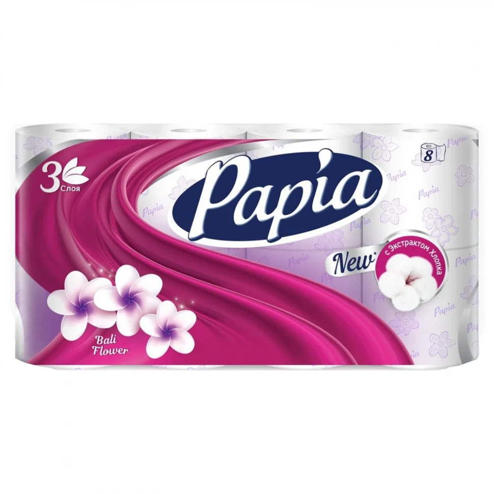 Бумага туалетная Papia 3сл/8рул Балийский цветок