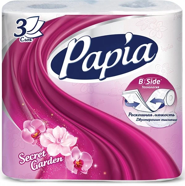 Бумага туалетная Papia 3сл/4рул Таинственный сад
