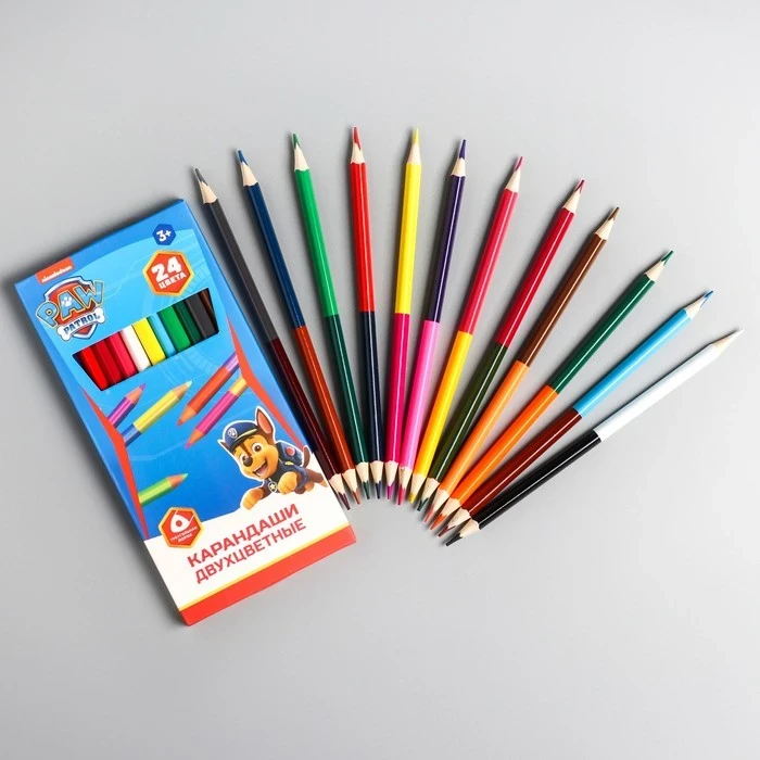 Карандаши 24цв Paw Patrol двухсторонние, трёхгранные