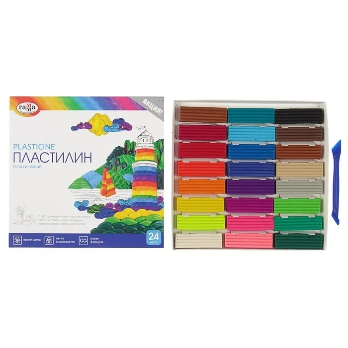 Пластилин 24цв 480г Классический Гамма