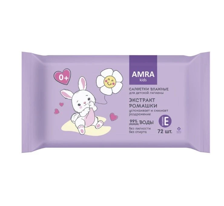 Салфетки влажные Amra Kids 72шт Ромашка
